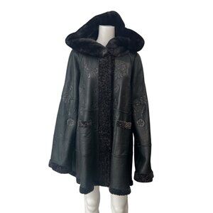 $4950 NWT Di Bello Dyed Lamb Shearling Hooded Reversible Leather Coat sz IT 44/8